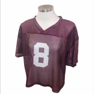 VINTAGE 80s BURGUNDY FOOTBALL JERSEY MESH …